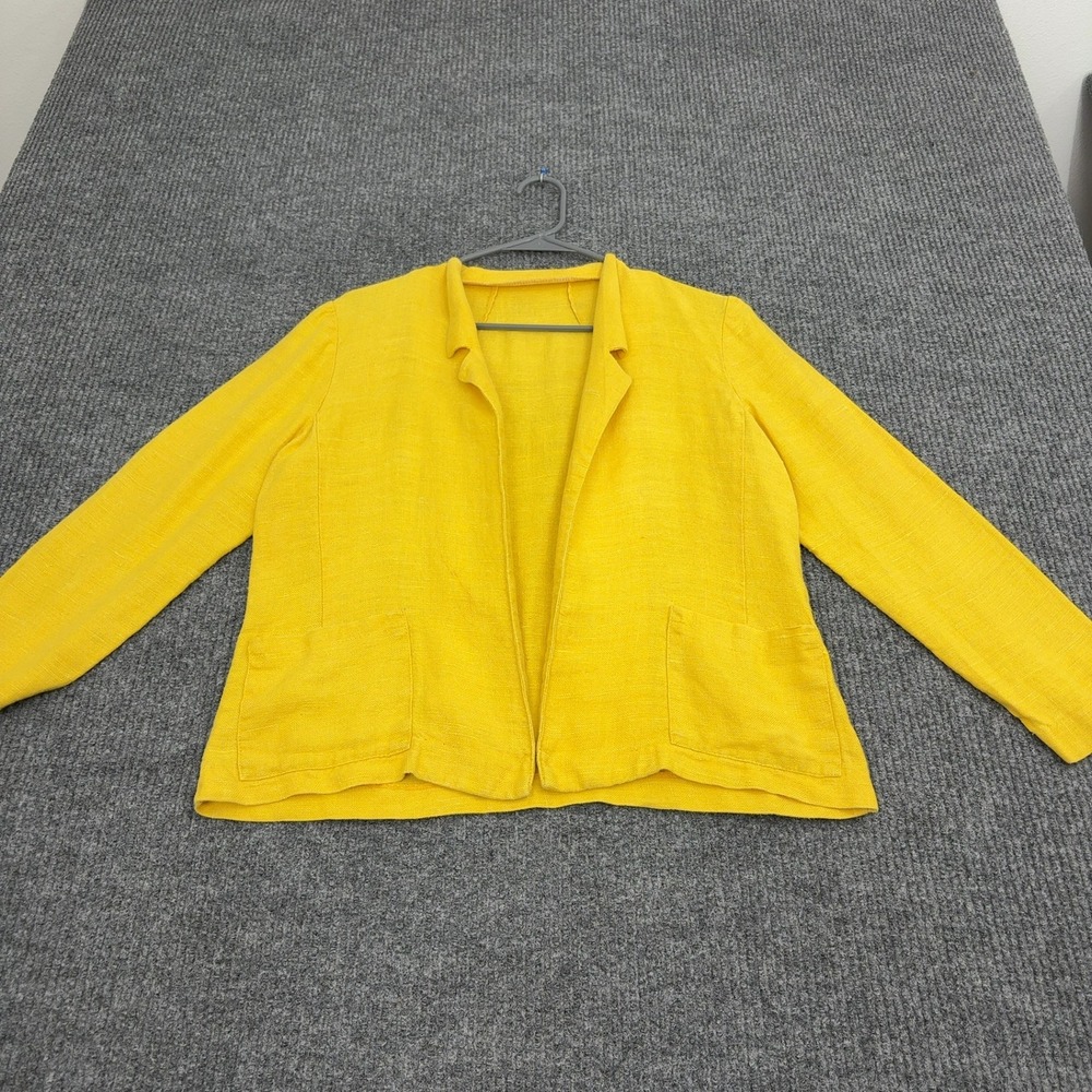 Vintage Finity Blazer Womens Yellow Linen Open Front Lightweight Coastal Style